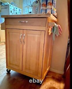 Mobile Kitchen Cart Island Top Solid Wood Butcher Block Cutting Board Wheels New