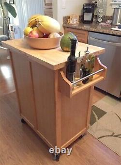 Mobile Kitchen Island Cart Wheels Top Luxury Cutting Board Solid Wood Block New