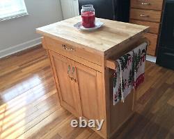 Mobile Kitchen Island Wheels Top Solid Cutting Board Wood Butcher Block Cart New
