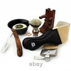 Natural Wood BARBER OLD STYLE Shaving Kit for Men's Cut Throat Razor & Brush