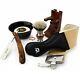 Natural Wood Barber Old Style Shaving Kit For Men's Cut Throat Razor & Brush