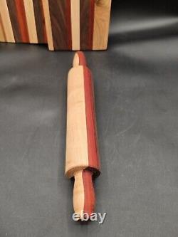 New Custom Handcrafted Natural Wood Butcher Block Cutting Board Rolling Pin Set