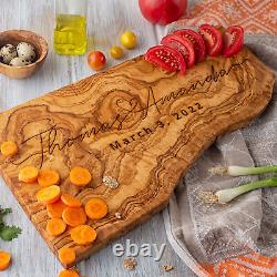 Olive Wood Personalized Cutting Board Live Edge, Custom Board Engraved