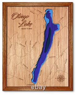 Otsego Lake New York 3D laser cut wood lake map. Lake house decor