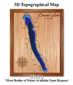 Owasco Lake New York 3D laser cut wood lake map. Lake house decor