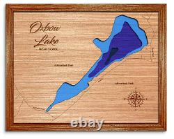 Oxbow Lake New York 3D laser cut wood lake map. Lake house decor