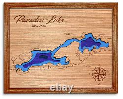 Paradox Lake New York 3D laser cut wood lake map. Lake house decor