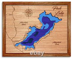 Peck Lake New York 3D laser cut wood lake map. Lake house decor