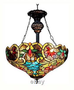 Pendant Light Stained Cut Glass Tiffany Style Reverse Hanging 18 Shade Ceiling