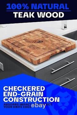 Premium 15 x 12 Teak Wood Cutting Board with Juice Groove & Laser-Engraved