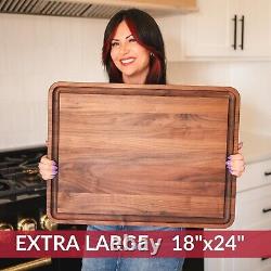 Premium 24x18 Walnut Wood Cutting Board Durable, Reversible, Juice Groove