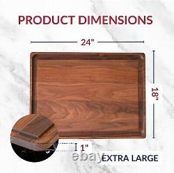 Premium 24x18 Walnut Wood Cutting Board Durable, Reversible, Juice Groove