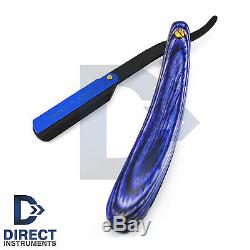Professional Blue Wood Barber Hair Shaving Razor Straight Blade Folding Knife CE
