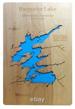Raquette Lake, New York laser cut wood map Wall Art Made to Order
