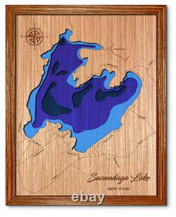 Sacandaga Lake New York 3D laser cut wood lake map. Lake house decor