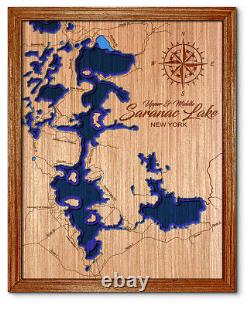 Saranac Lake (UPPER / MIDDLE) New York 3D laser cut wood lake map. Lake house