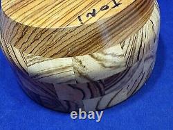Segmented Wood Cross-cut Zebrawood Bowl 6 1/2 Diameter 3 3/4 High -2