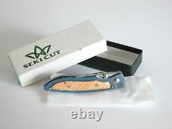 Seki Cut Linerlock Curly Birch Wood Titanium Frame Steel Folding Knife 162 RARE
