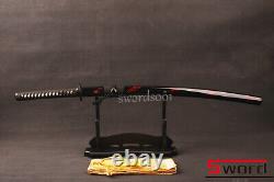 Shiny black samurai sword Full Tang Japanese katana sharp edge knife cut bamboo