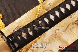 Shiny black samurai sword Full Tang Japanese katana sharp edge knife cut bamboo