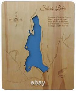 Silver Lake, New Hampshire laser cut wood map Wall Art Made to Order
