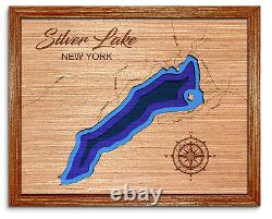 Silver Lake New York 3D laser cut wood lake map. Lake house decor