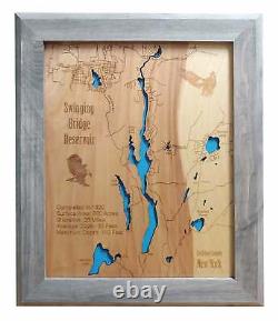 Swinging Bridge Reservoir, New York laser cut wood map