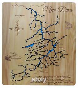 The New River, NC Laser Cut Wood Map