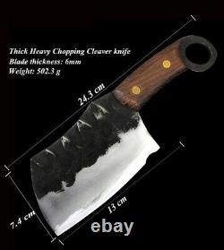 Thick Heavy Butcher Cleaver Knife Forged Steel Chop Bone Cut Full Tang Wood Hand