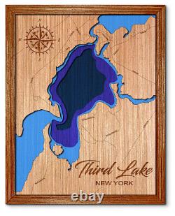 Third Lake New York 3D laser cut wood lake map. Lake house decor