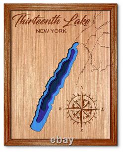 Thirteenth Lake New York 3D laser cut wood lake map. Lake house decor