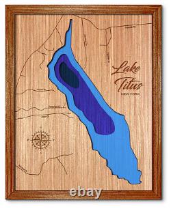 Titus Lake New York 3D laser cut wood lake map. Lake house decor