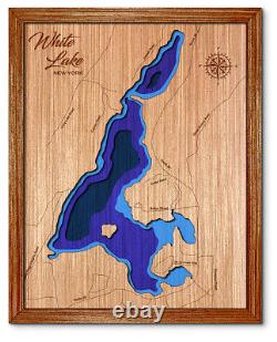 White Lake New York 3D laser cut wood lake map. Lake house decor