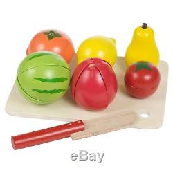 Wooden Kids Cut Up Pretend Play Kitchen Toy Food Cutting Fruit Vegetable Board