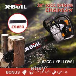 X-BULL 62cc Chainsaw 20 Bar Powered Engine 2 Cycle Gasoline Cutting Wood Yellow