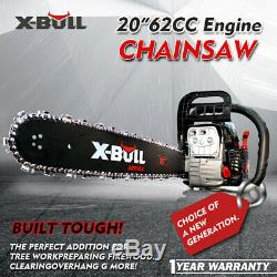 X-BULL 62cc Chainsaw Gasoline Powered 20 Bar Engine 2 Cycle Wood Cutting Black