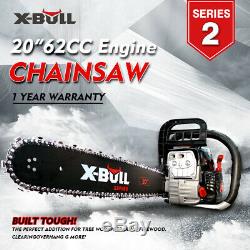 X-BULL 62cc Gasoline Powered Chainsaw 20 Bar Engine Wood Cutting 2 Cycle Black