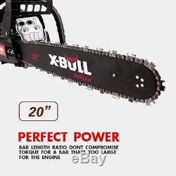 X-BULL 62cc Gasoline Powered Chainsaw 20 Bar Engine Wood Cutting Black 2 Cycle