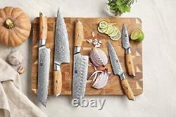 XINZUO 5Pcs B37 Damascus Steel Knife Set 73 Layers 62-64 HRC Olive Wood Handle