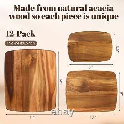 12 Pcs Dalles en Bois d'Acacia Épais pour Cuisine Planche à Découper en Bois Réversible