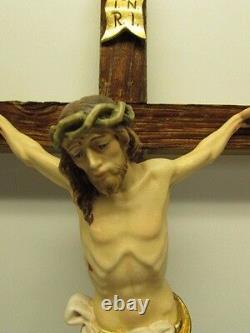 22 Dolomiten Crucifix En Bois Rustique Style Unique Rough Cut Croix Peinte