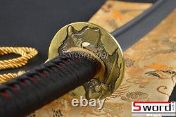 Black Japonais Samurai Katana Sword Carbon Steel Sharp Blade Full Tang Cut Bambo