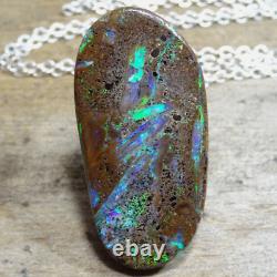 Boulder Naturel Opal Wood Remplacement Fossil Opal & (925) Sterling Chaîne D'argent