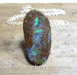 Boulder Naturel Opal Wood Remplacement Fossil Opal & (925) Sterling Chaîne D'argent