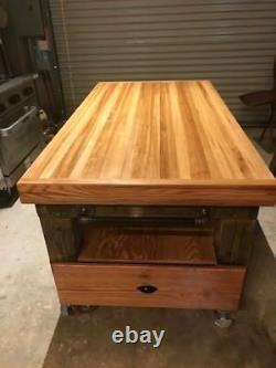 Butcher Block Island Kitchen Counter Cart Rolling Storage Wood Table Cutting Nouveau
