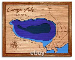 Carte de lac en bois découpée au laser en 3D de Caroga Lake (OUEST) New York. Décor de maison au bord du lac.