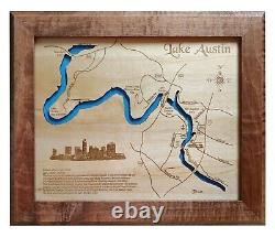 Carte en bois découpée au laser de Lake Austin, TX, art mural sur commande