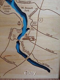 Carte en bois découpée au laser de Lake Austin, TX, art mural sur commande