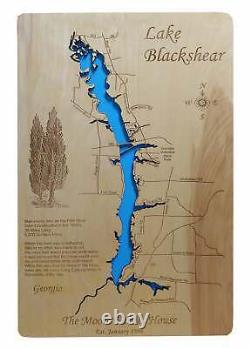 Carte en bois découpée au laser du lac Blackshear, GA, art mural fait sur commande