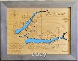 Carte en bois découpée au laser du lac Camelot, WI, fabriquée sur commande